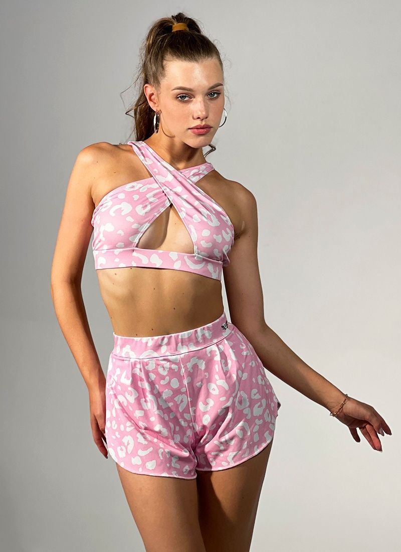 Шорты-юбка BUTTERFLY pink leopard двойные 1980336 фото